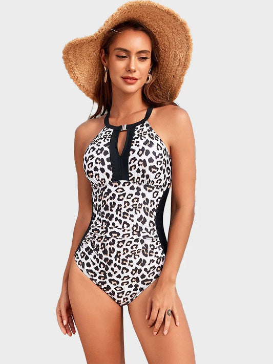 Women’s Colorblock Tummy Control One-Piece Swimsuit with Cross Back