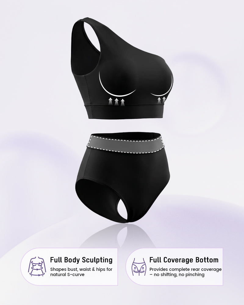 Women's High-Waist One-Shoulder Tummy Control Bikini Set