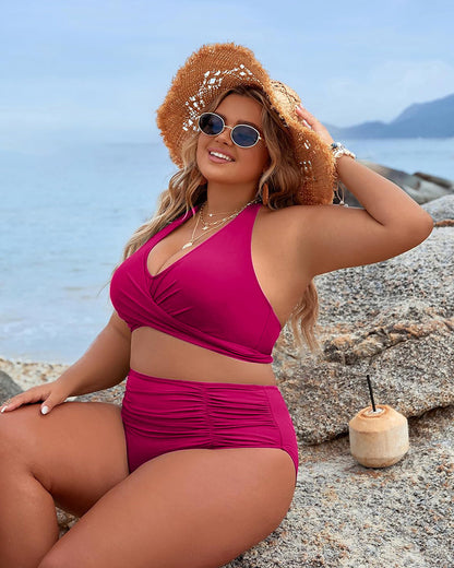 Women's Tummy Control Bathing Suits Modest High Waisted Bikini Sets